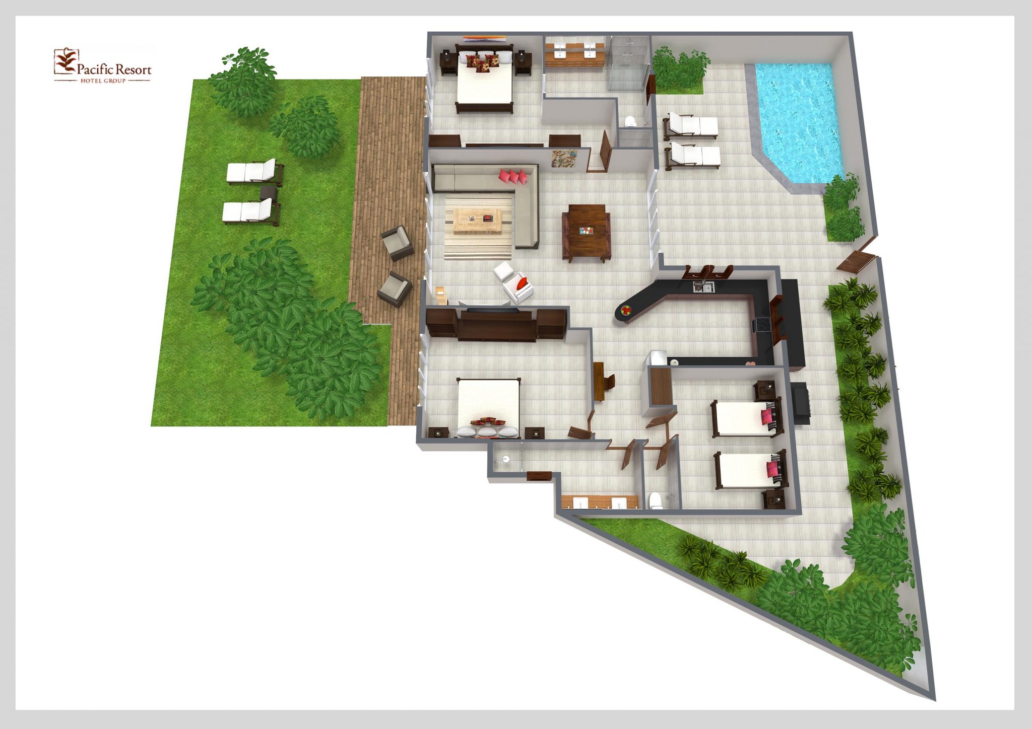 Ultimate Beachfront Villa (3 Bedroom) - Room Plan